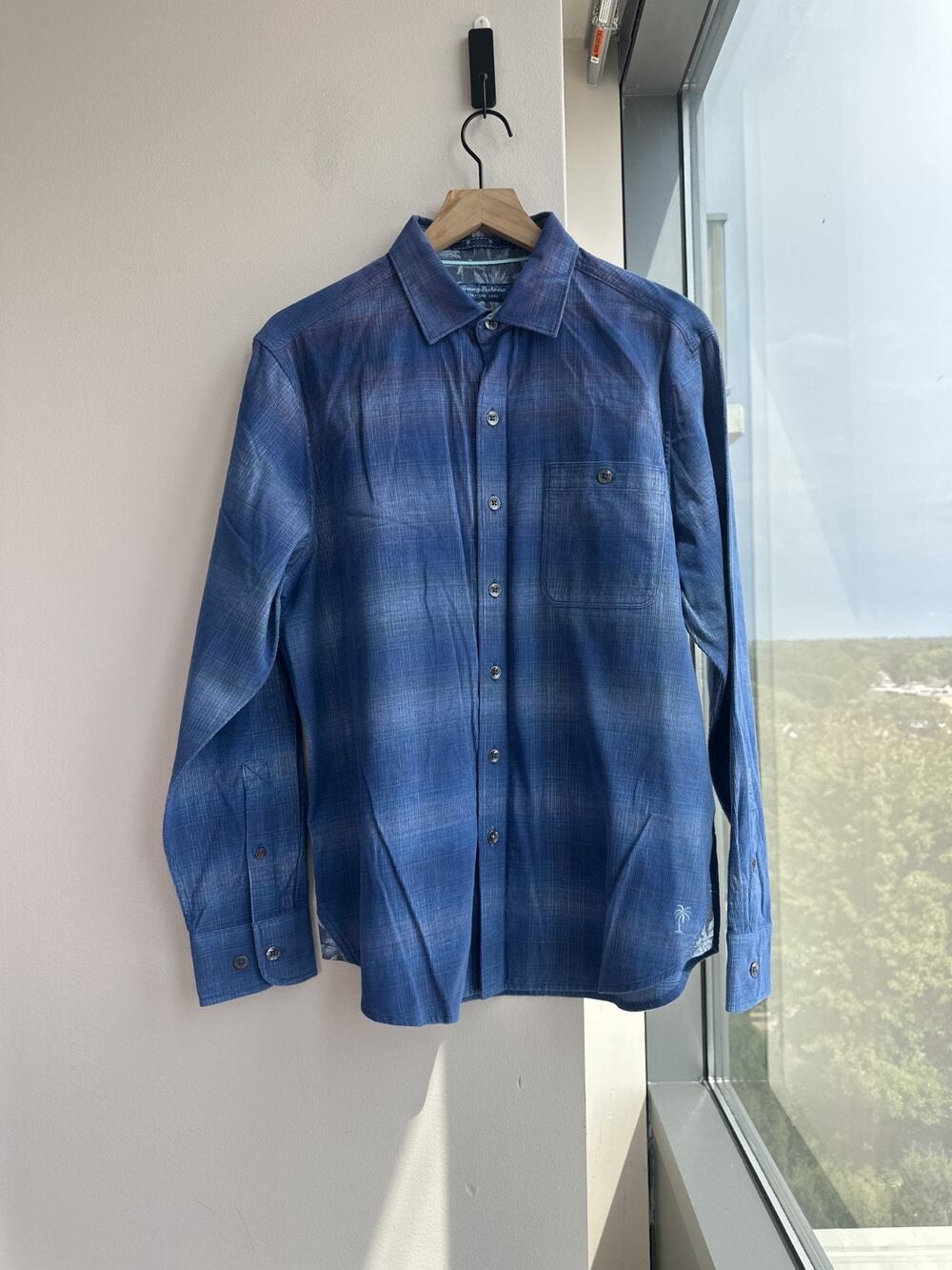 Tommy Bahama Blue Cotton Coastline Cord Sunset Plaid Button Front Shirt Sz M